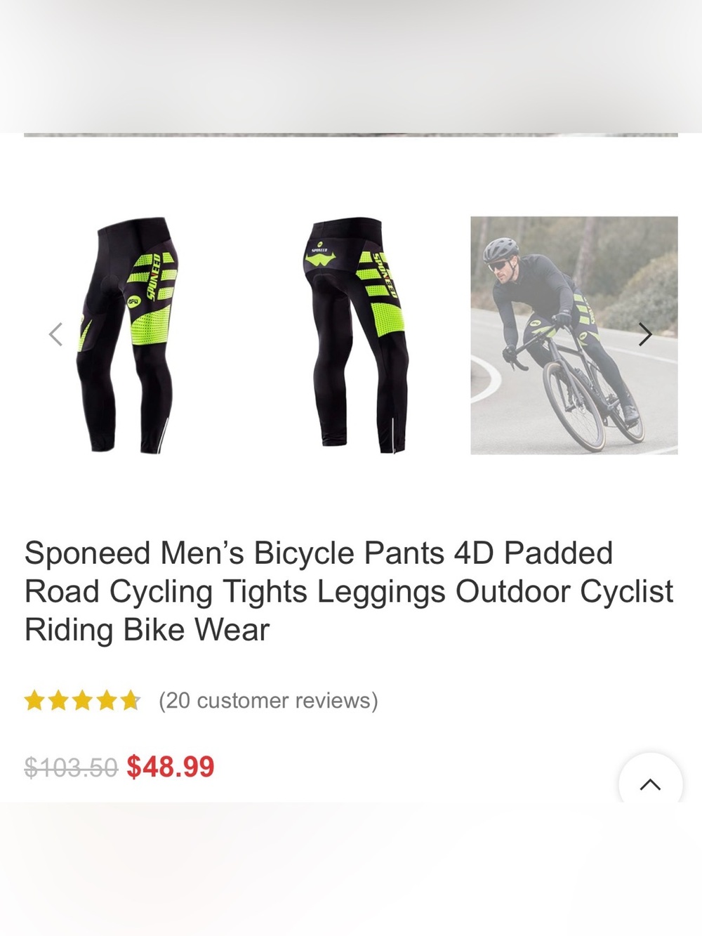 Sponeed men’s bicycle pants 4D padded road cycling tights leggings outdoor